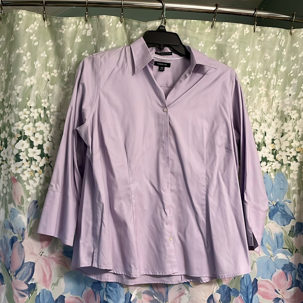 Lands’ End Lavender 100% no iron cotton blouse size 18W NWT